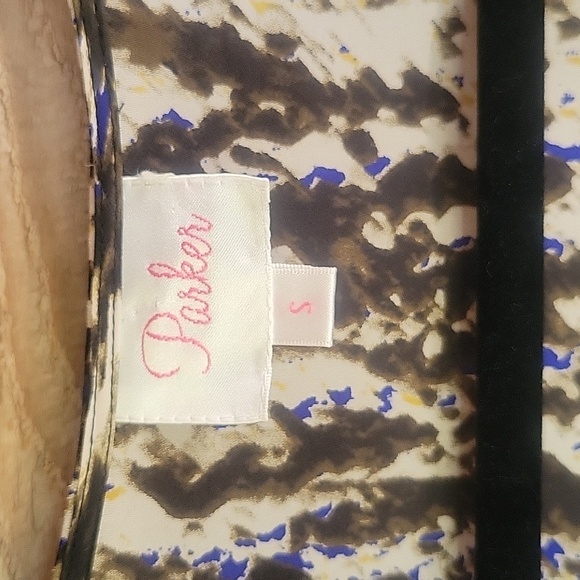 Parker Blue, Black & Gray Marbled Silk Long Sleeve Faux Wrap Dress Size Small - Picture 5 of 8